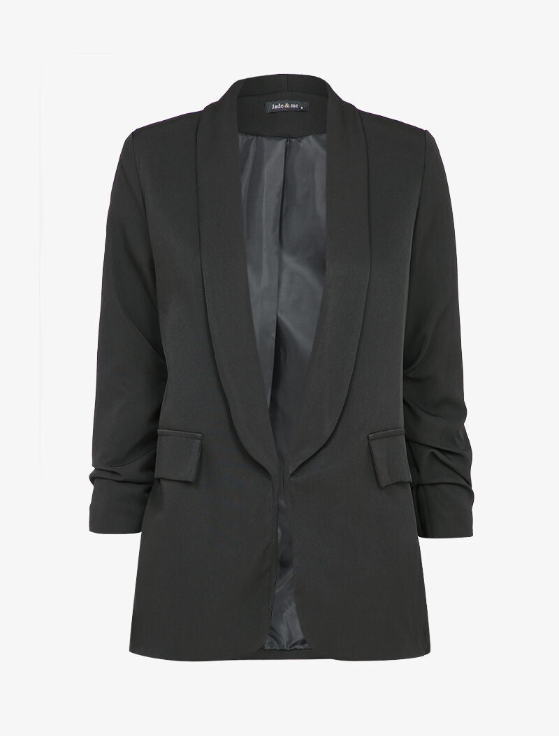 Blazer oversize à manches 3/4 froncées - Noir - 1