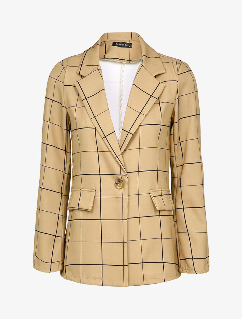 Veste fluide à carreaux à poches décoratives - Beige - 3