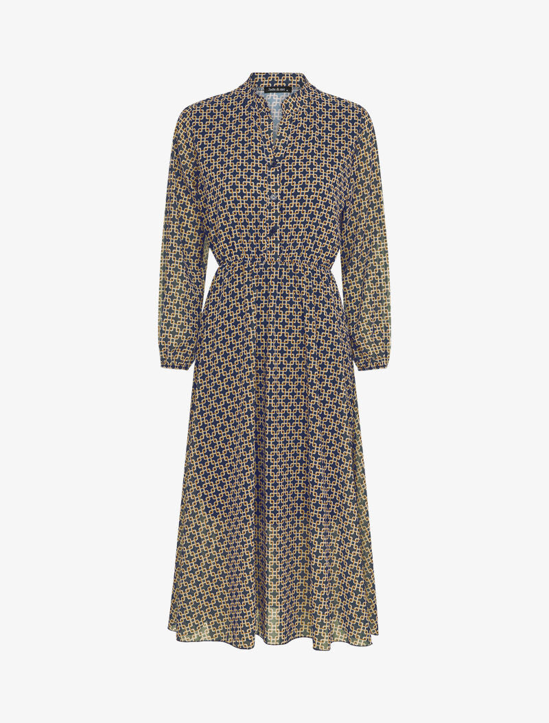 Robe longue patineuse à imprimé maille carrée - Marine - 4