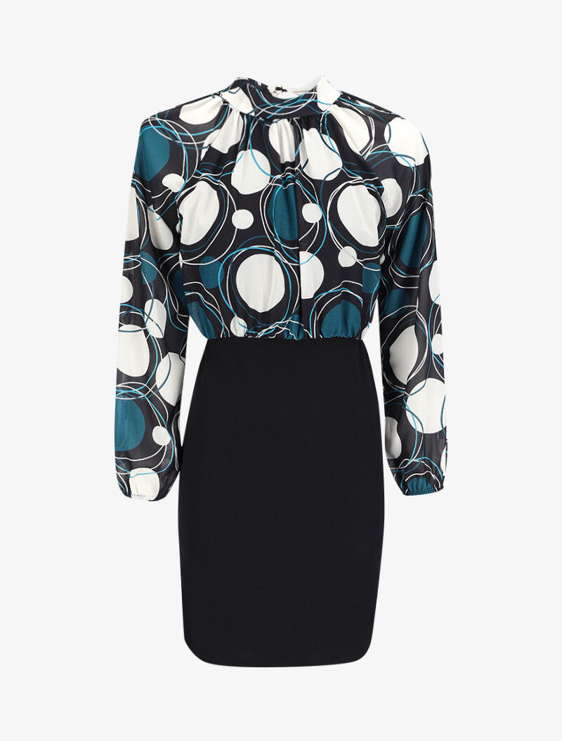 Robe fourreau à buste imprimé cercles stylisés et manches raglan - Bleu - 4