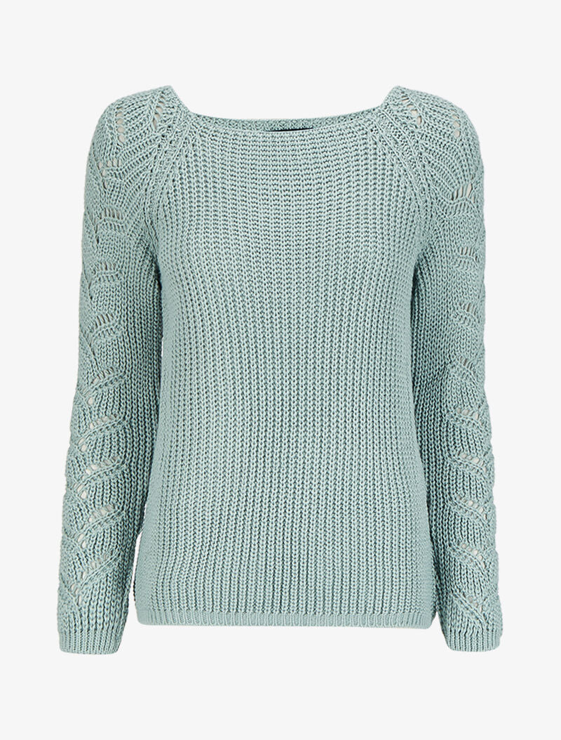 Pull en maille épaisse à manches effet tressé - Bleu gris - 1