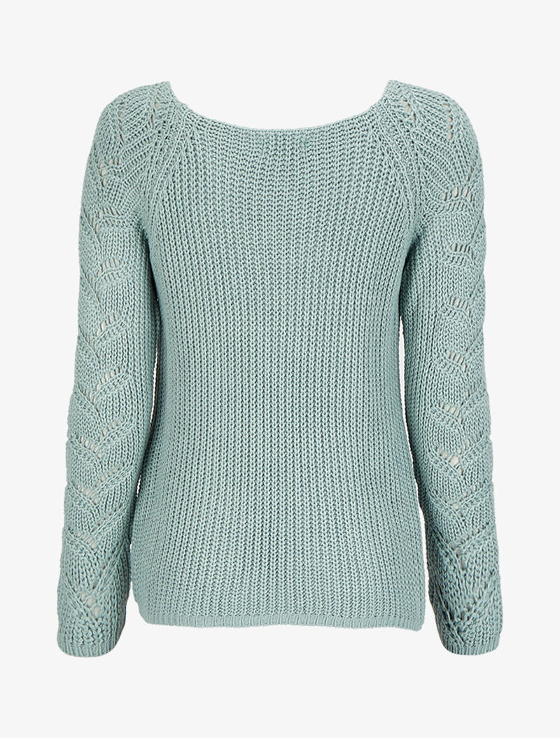 Pull en maille épaisse à manches effet tressé - Bleu gris - 2