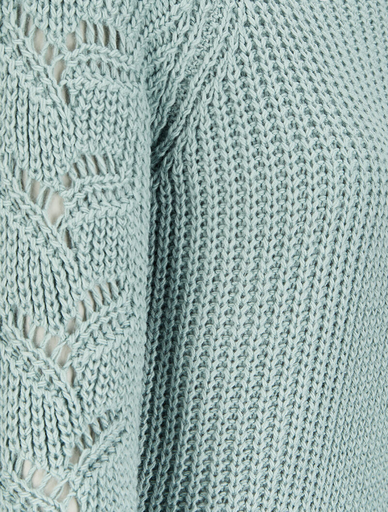 Pull en maille épaisse à manches effet tressé - Bleu gris - 3