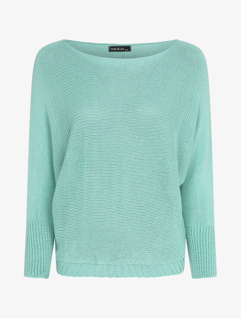 Pull à col bénitier et manches dolman - Bleu clair - 1