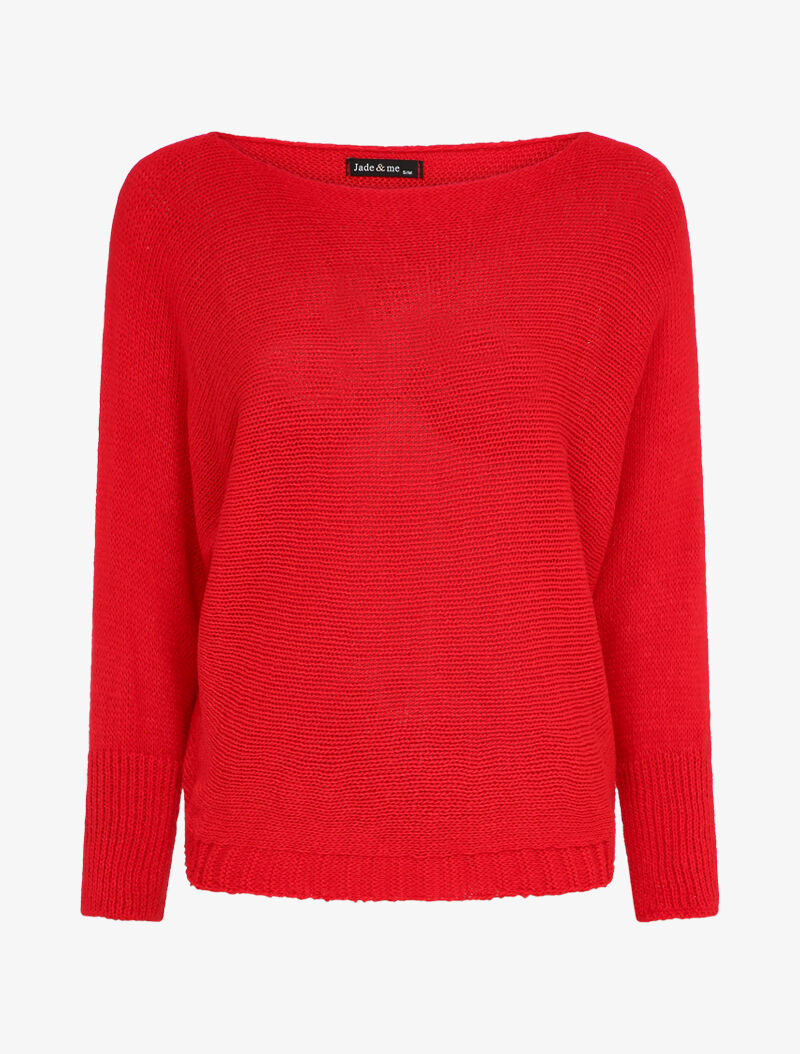 Pull à col bénitier et manches dolman - Rouge - 4