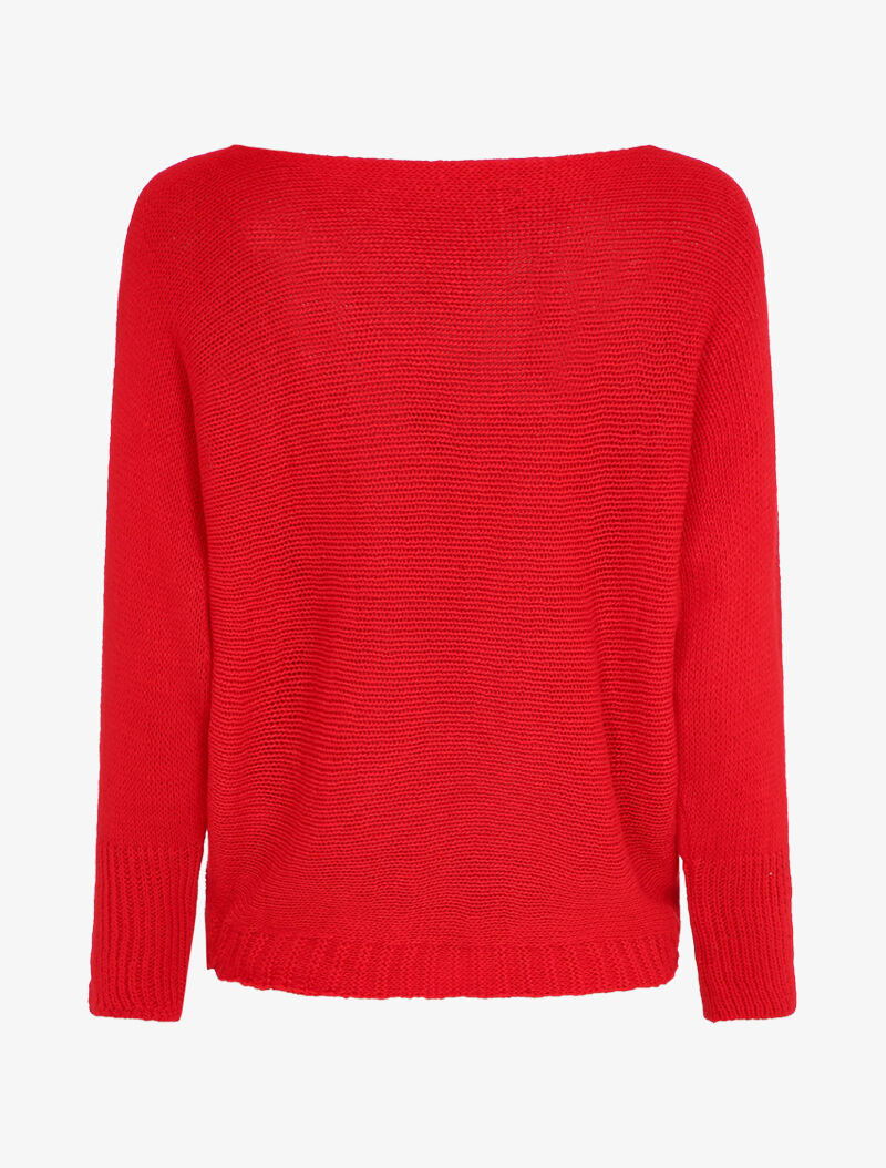 Pull à col bénitier et manches dolman - Rouge - 2