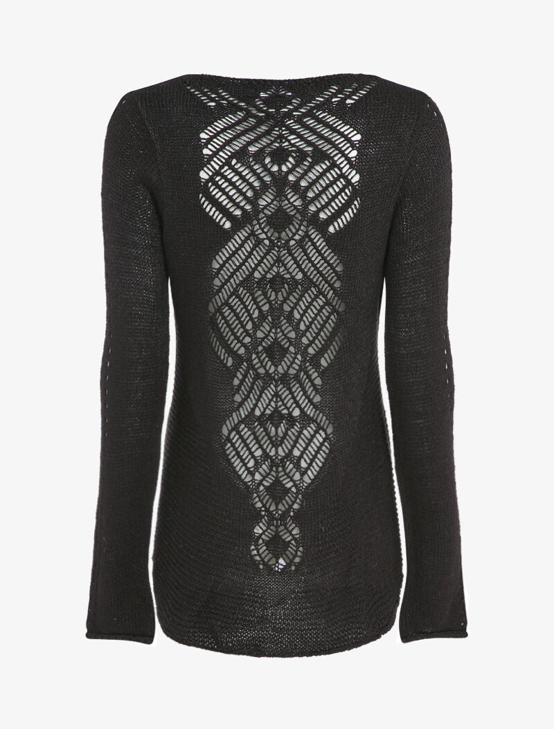 Pull à dos long ajouré et stylisé - Noir - 2