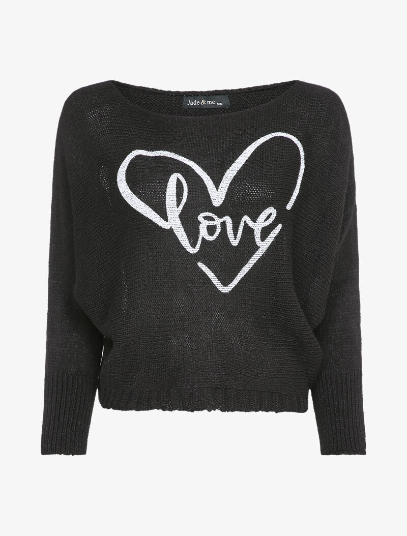Pull chauve-souris à imprimé LOVE - Noir - 1