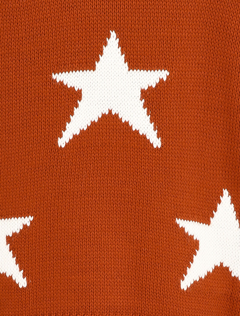 Pull à col roulé à bords effilochés et imprimé étoiles - Rouille - 3