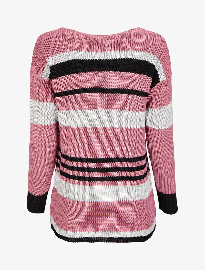 Pull à rayures et col bateau - Vieux rose - 2