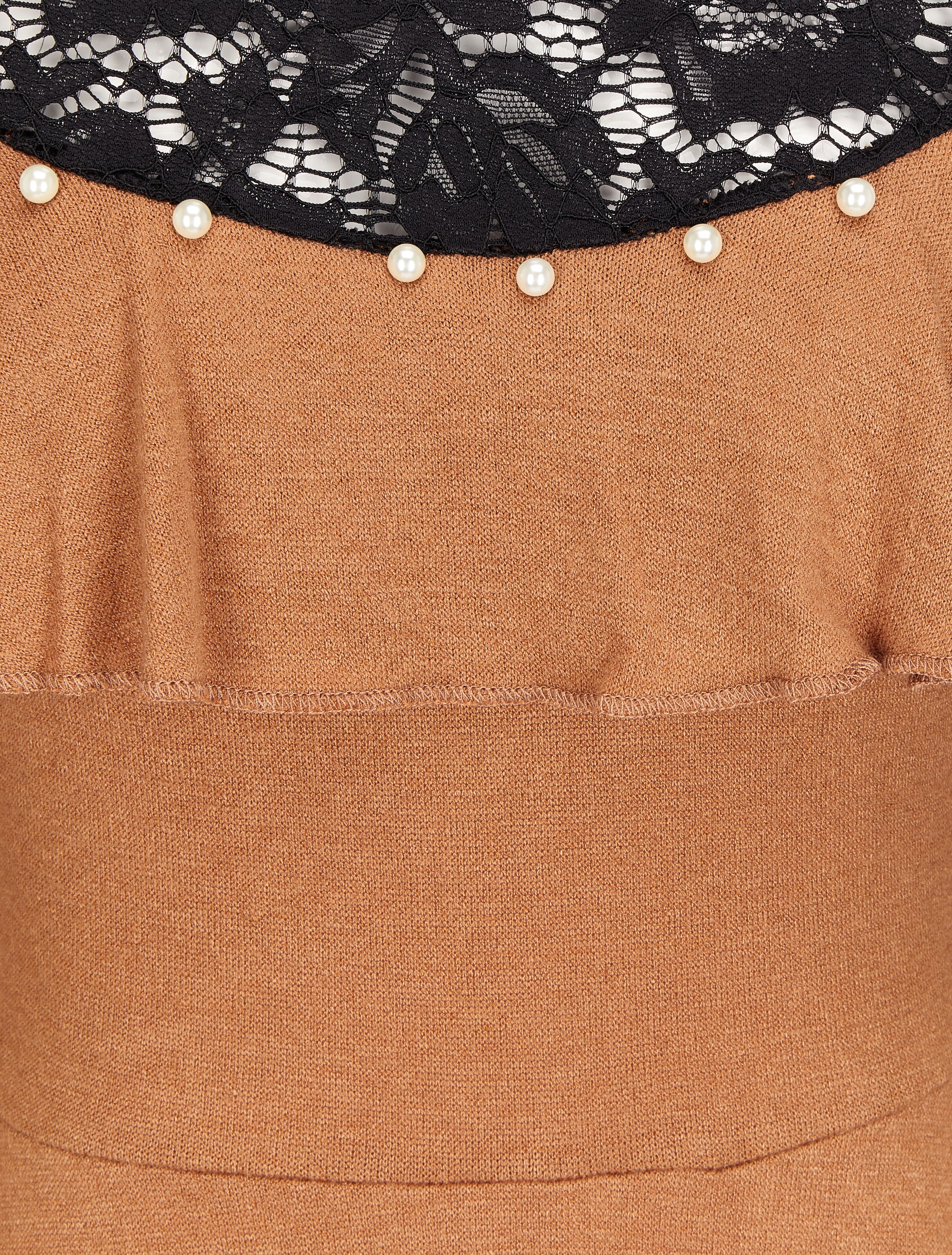 Robe patineuse à épaules en dentelle à volants - Camel - 3