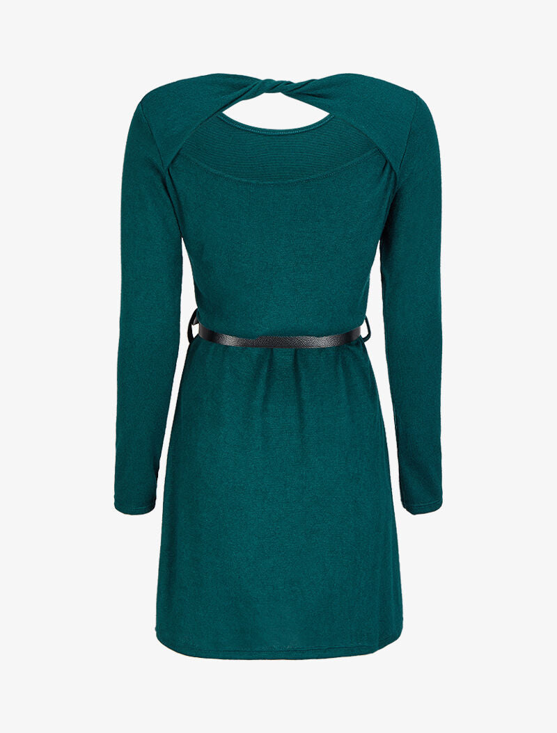 Robe pull à dos ouvert et détail torsadé - Vert sapin - 2