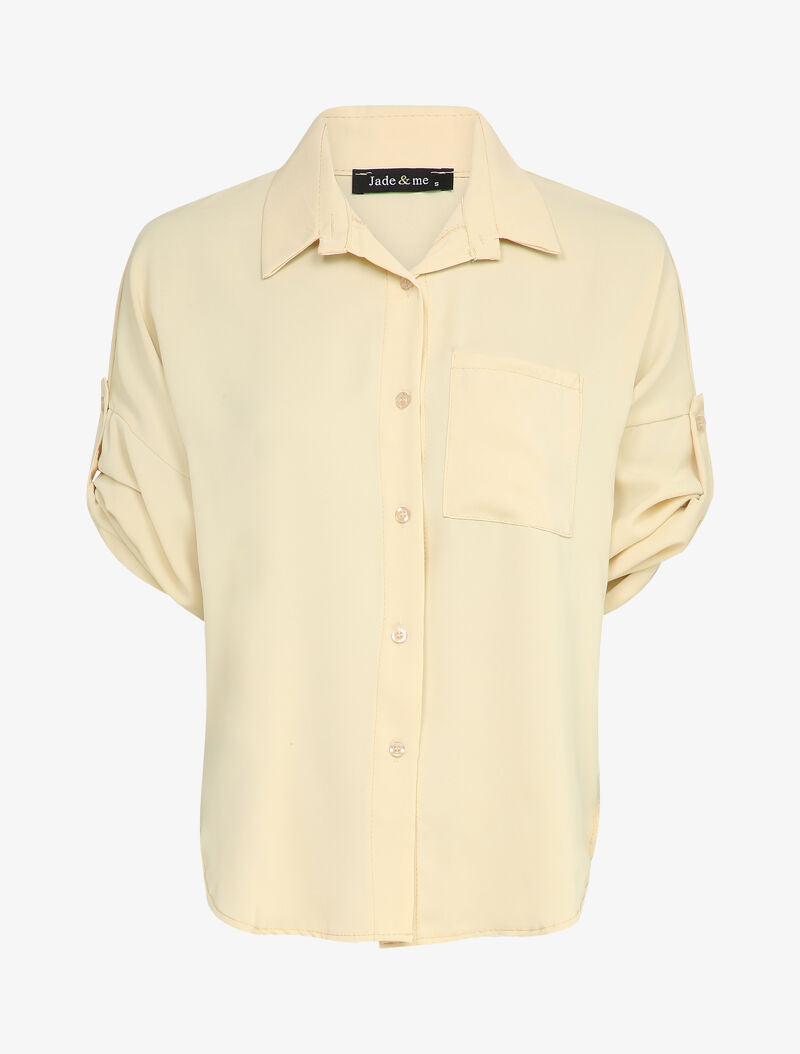 Chemise à manches rabattables style kimono - Beige - 1