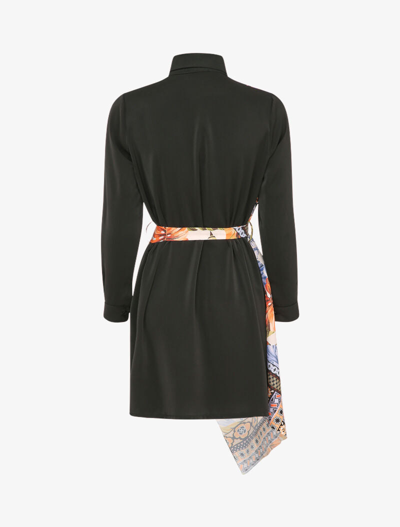 Robe chemise à pan asymétrique imprimé foulard - Noir - 2