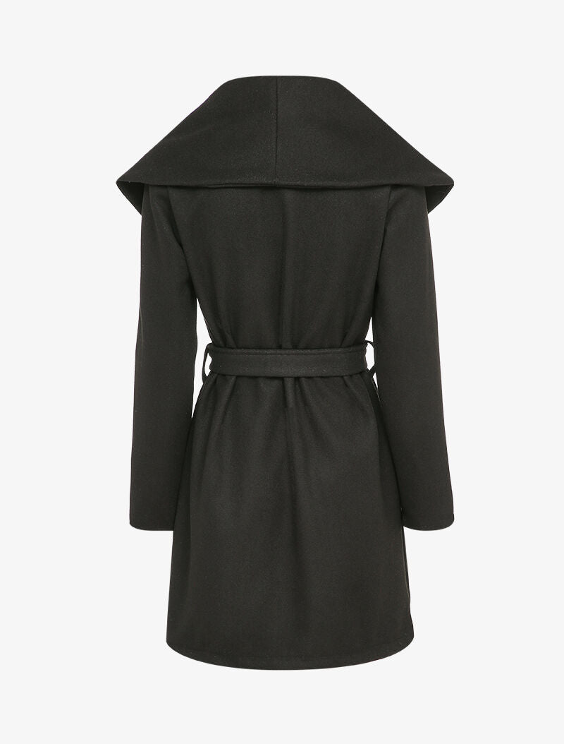 Manteau à col large et poches à zips décoratifs - Noir - 2