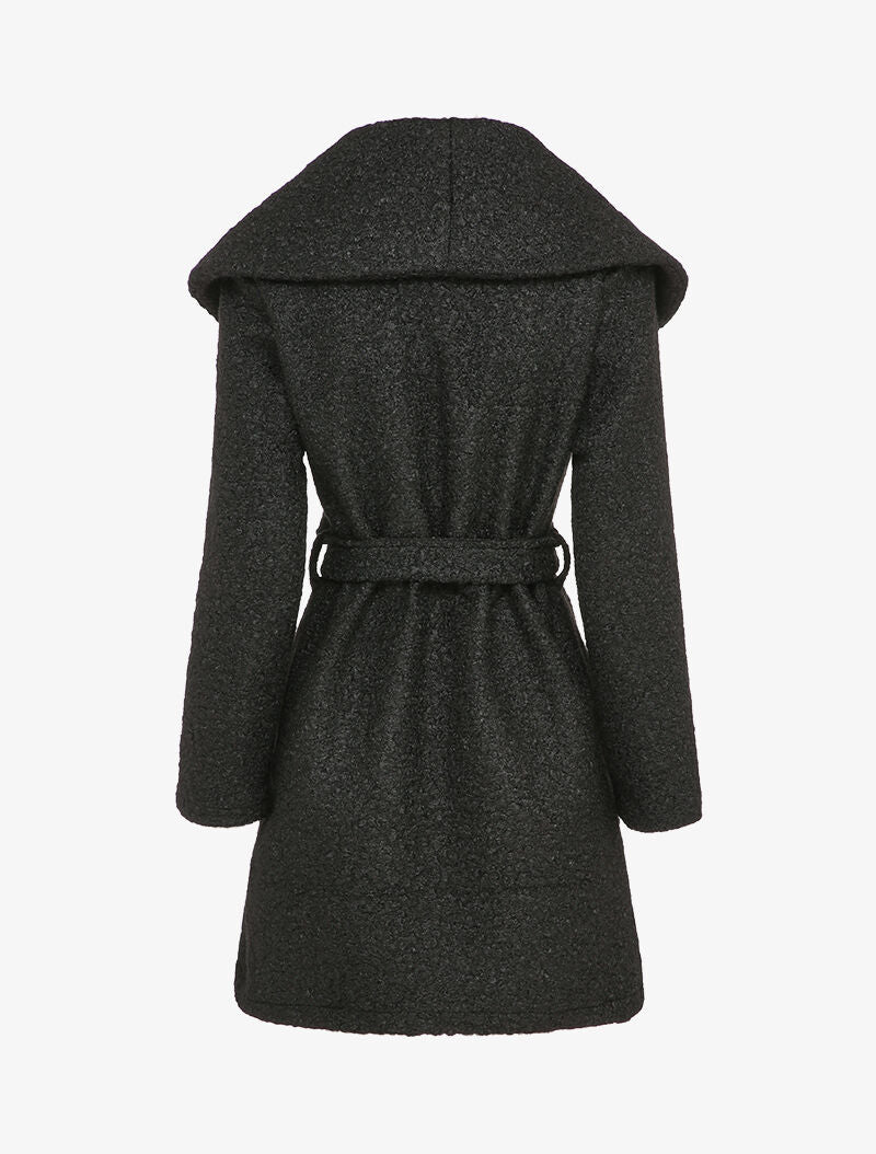 Manteau effet laine bouclée à col large - Noir - 2