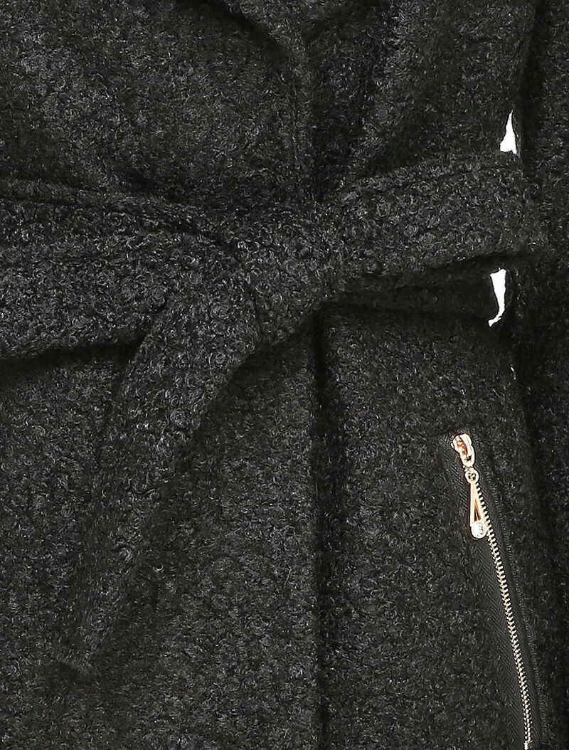Manteau effet laine bouclée à col large - Noir - 3