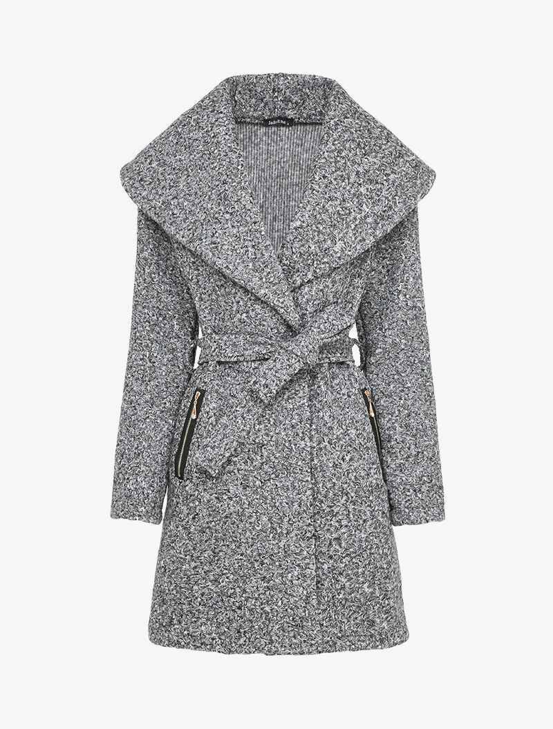 Manteau effet laine bouclée à col large - Gris foncé - 4