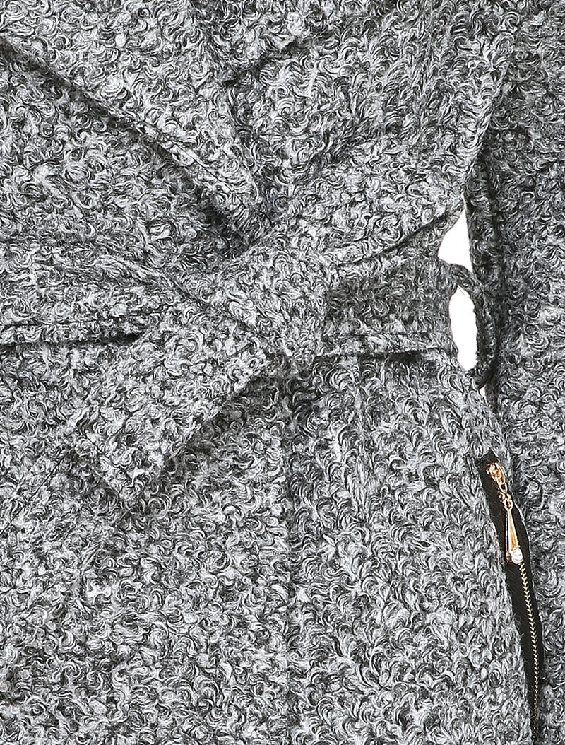 Manteau effet laine bouclée à col large - Gris foncé - 3