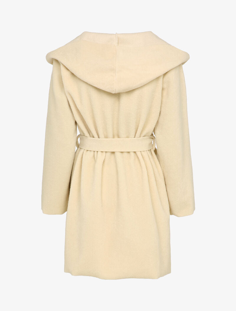 Manteau mi-long à capuche effet laine - Beige - 2
