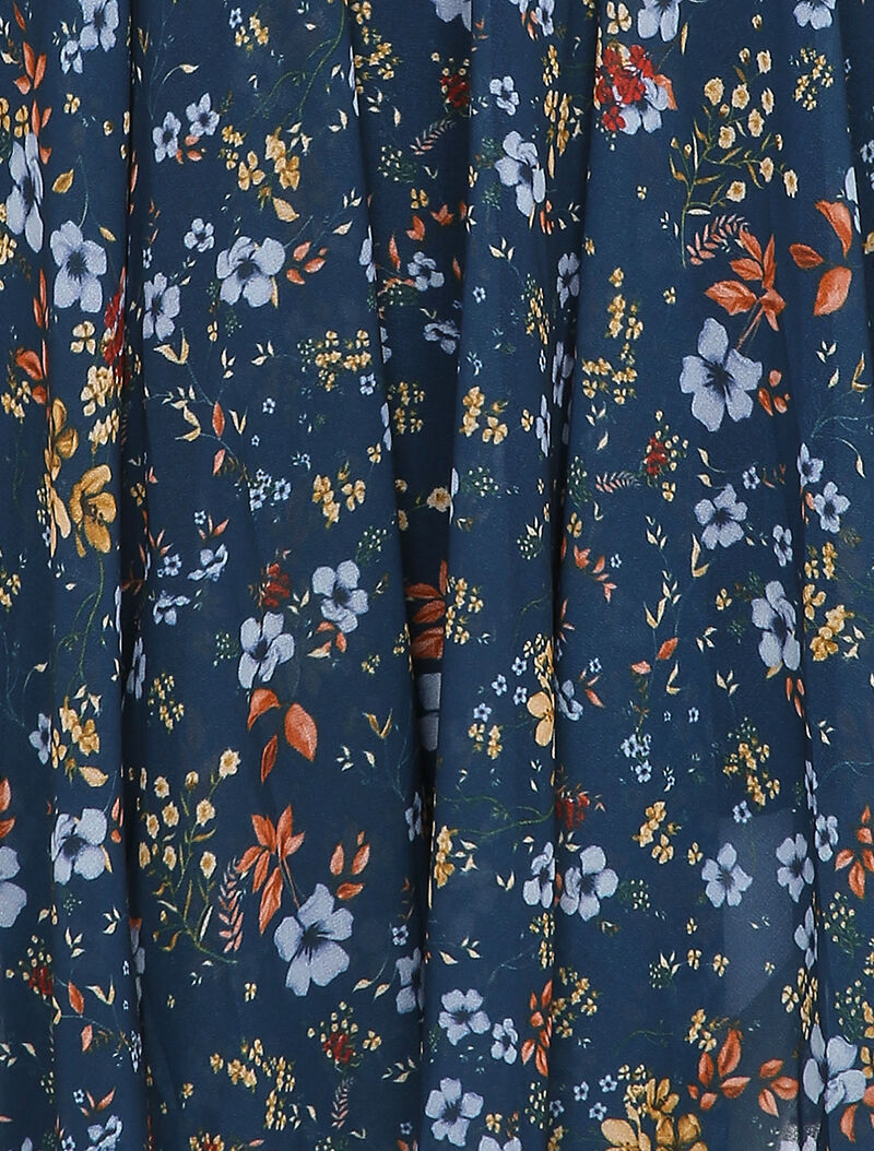 Robe patineuse imprimé fleurs champêtres à col rond - Marine - 3