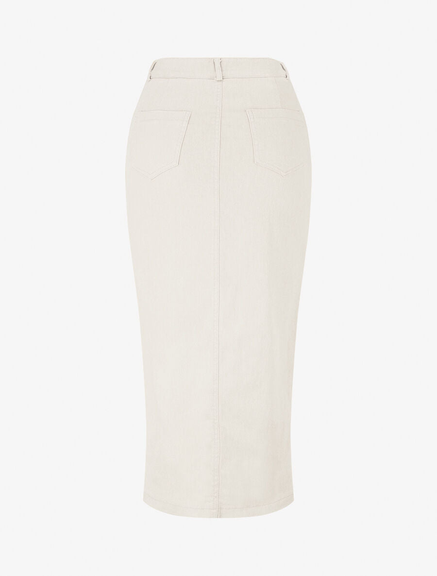 Jupe fourreau uni en jean - Ecru - 2