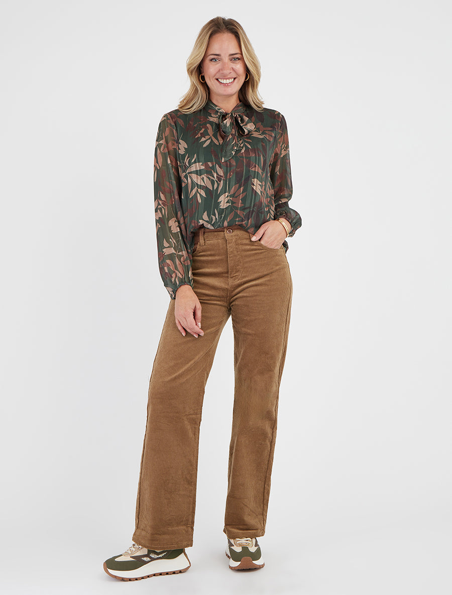 Gerippte Push-up-Hose in Samtoptik - Kamel