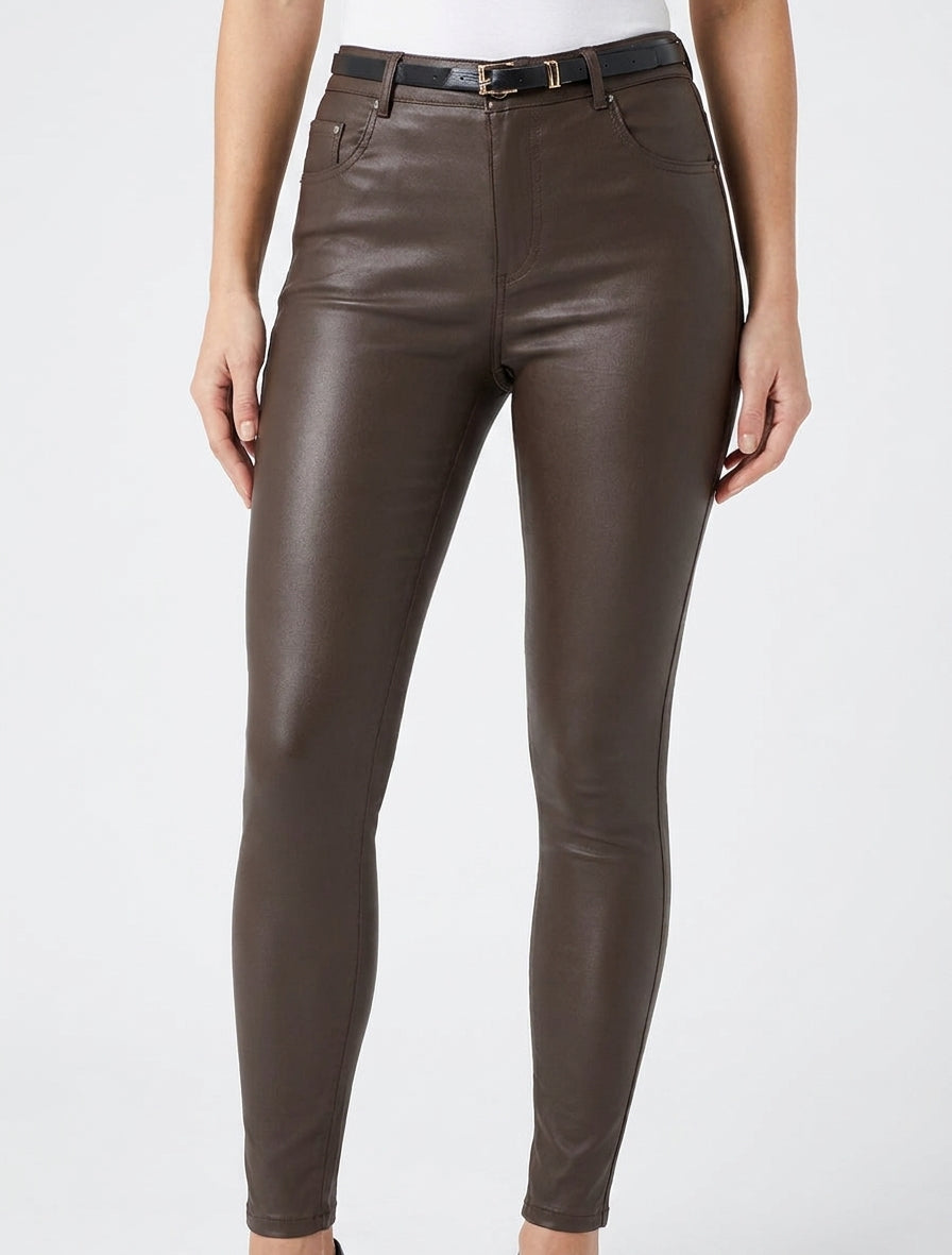 Beschichtete Skinny-Hose - Braun