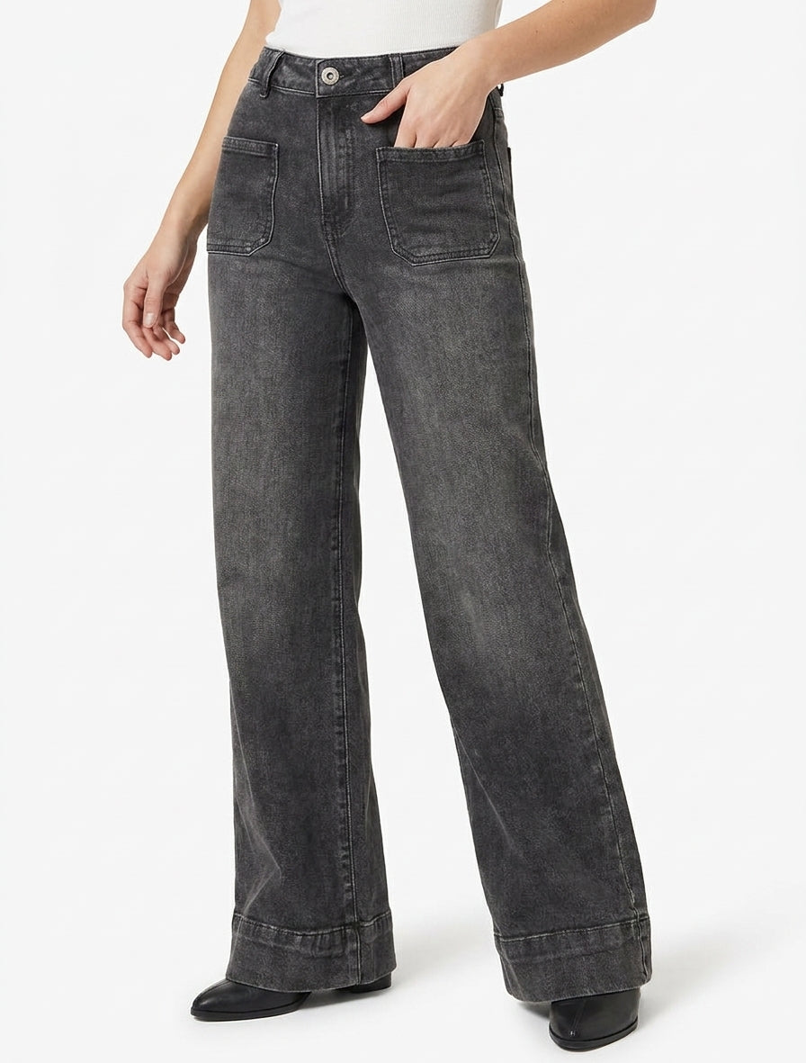Ausgewaschene Jeans mit 4 Taschen und weitem Bein. - Anthrazitgrau