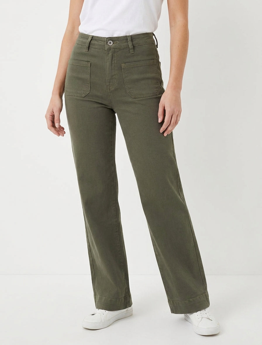 Jean mit 4 Taschen, Wide-Leg-Schnitt - Kaki