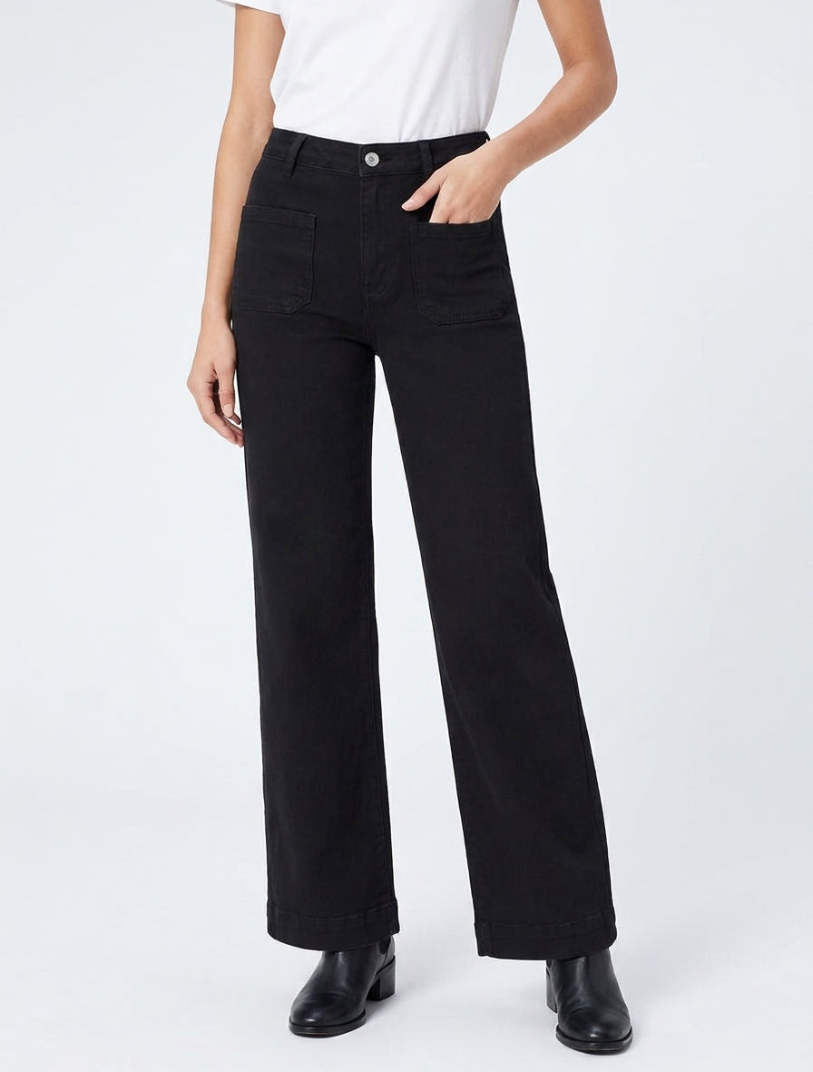 Jean mit 4 Taschen, Wide-Leg-Schnitt - Schwarz