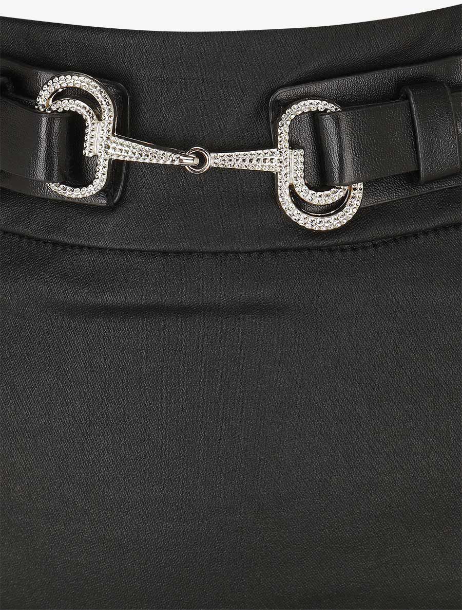 Jupe droite fendue en simili - Noir - 3