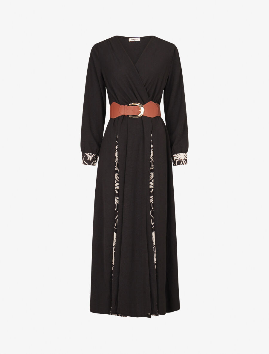 Robe longue à pans imprimé baroque - Noir - 1