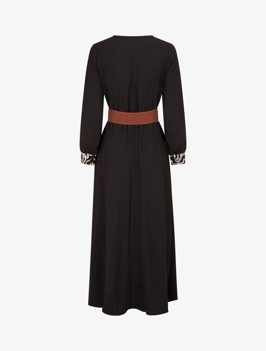 Robe longue à pans imprimé baroque - Noir - 2