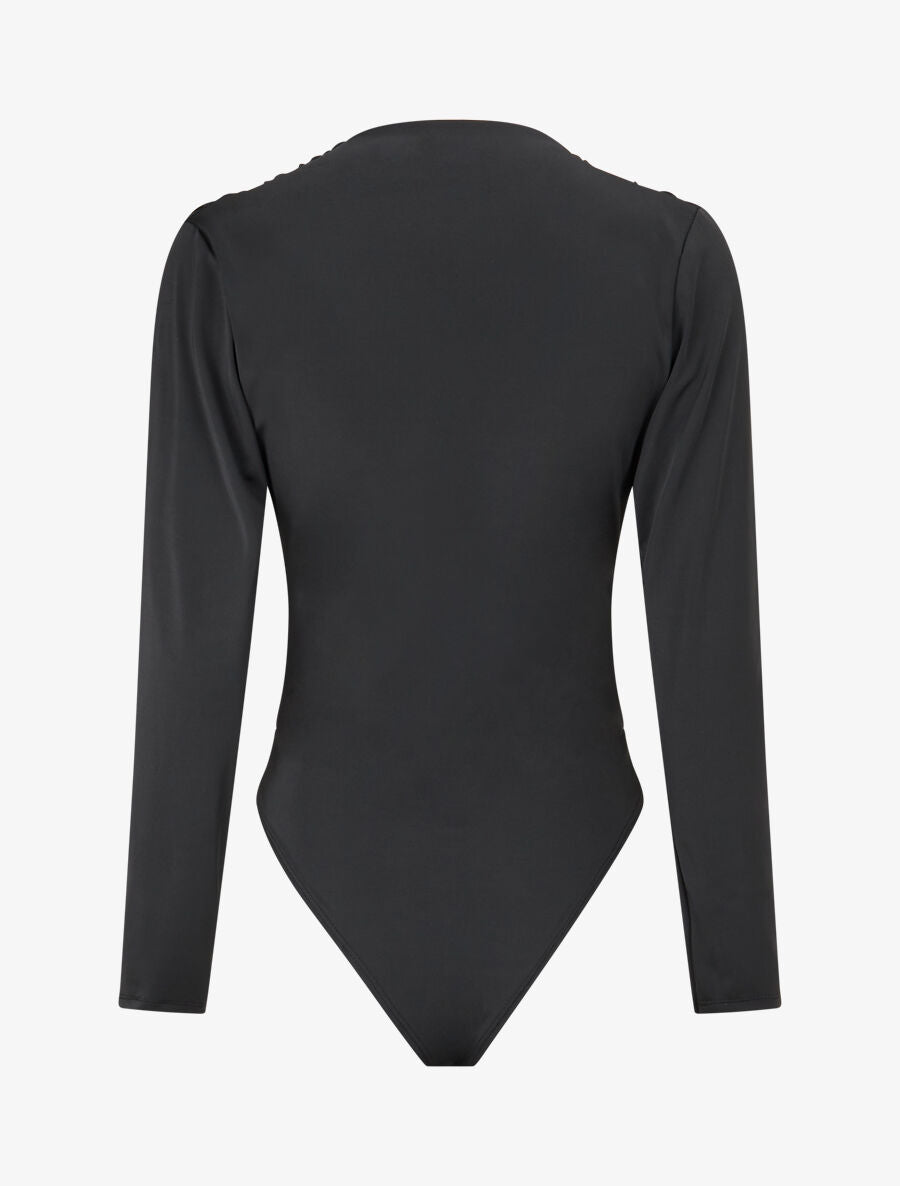 Body satiné col montant drapé - Noir - 2
