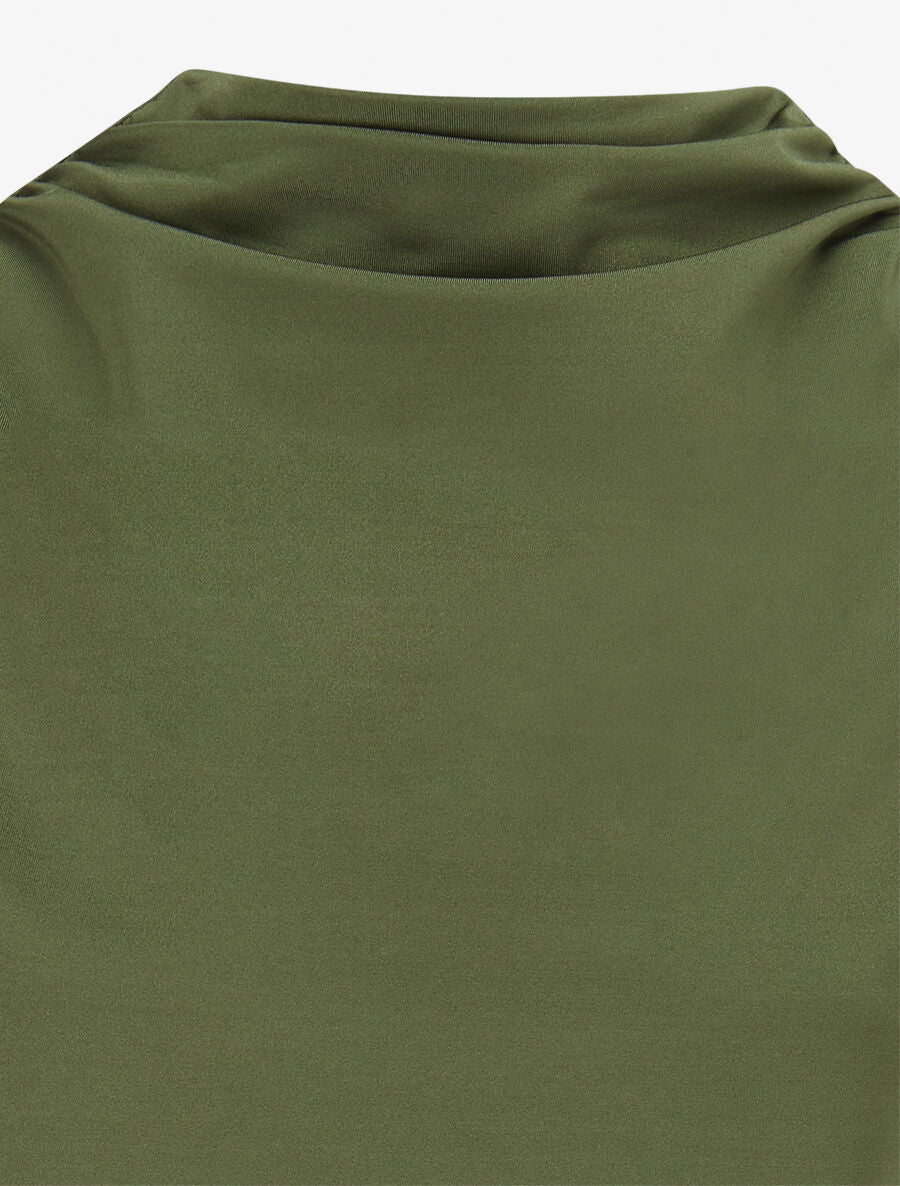 Body satiné col montant drapé - Kaki - 3