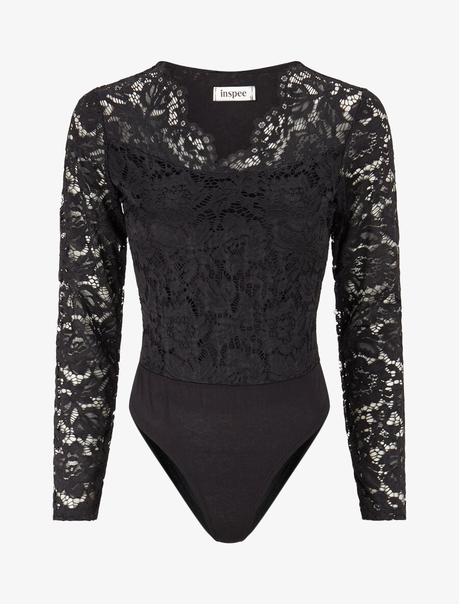 Body en dentelle doublée - Noir - 1
