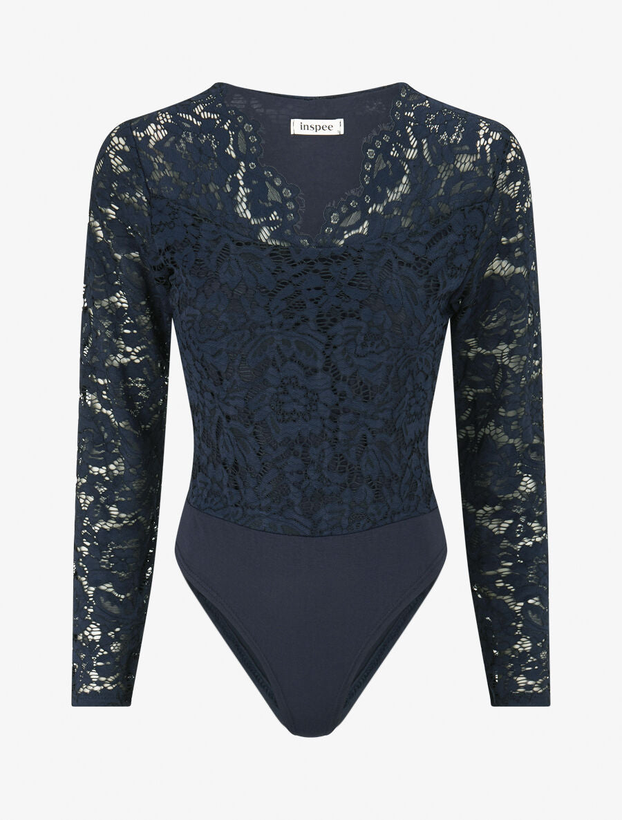 Body en dentelle doublée - Marine - 4