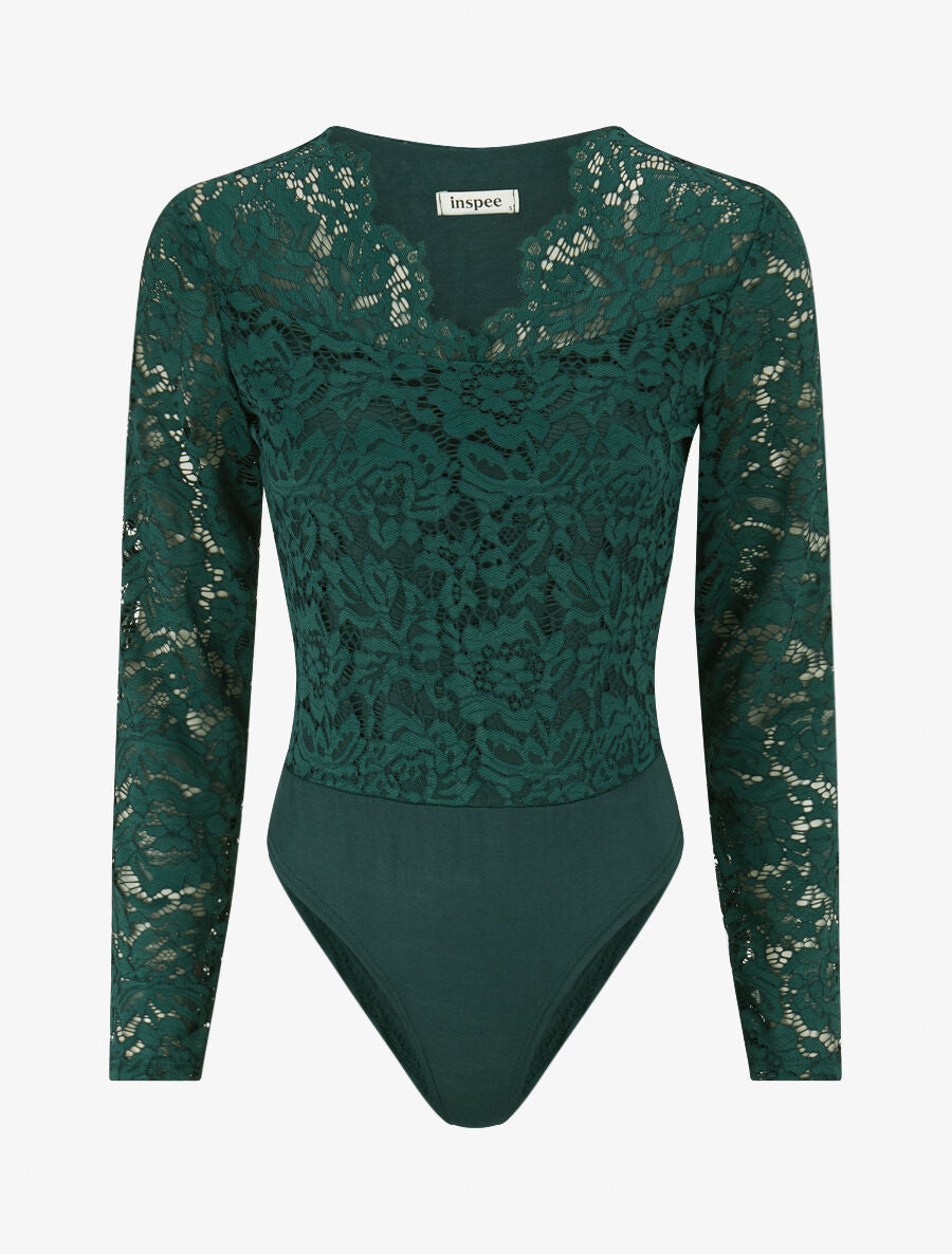 Body en dentelle doublée - Vert - 4