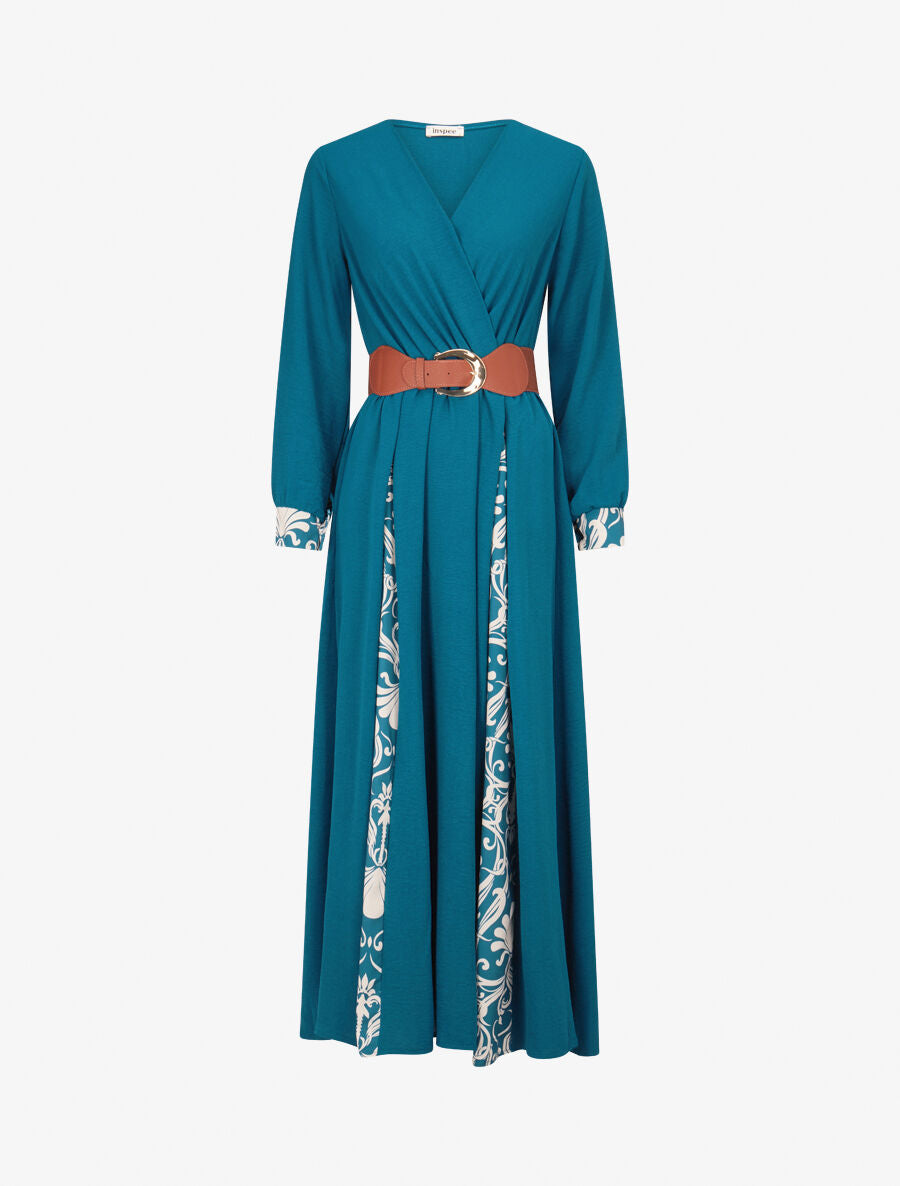 Robe longue à pans imprimé baroque - Bleu lagon - 1