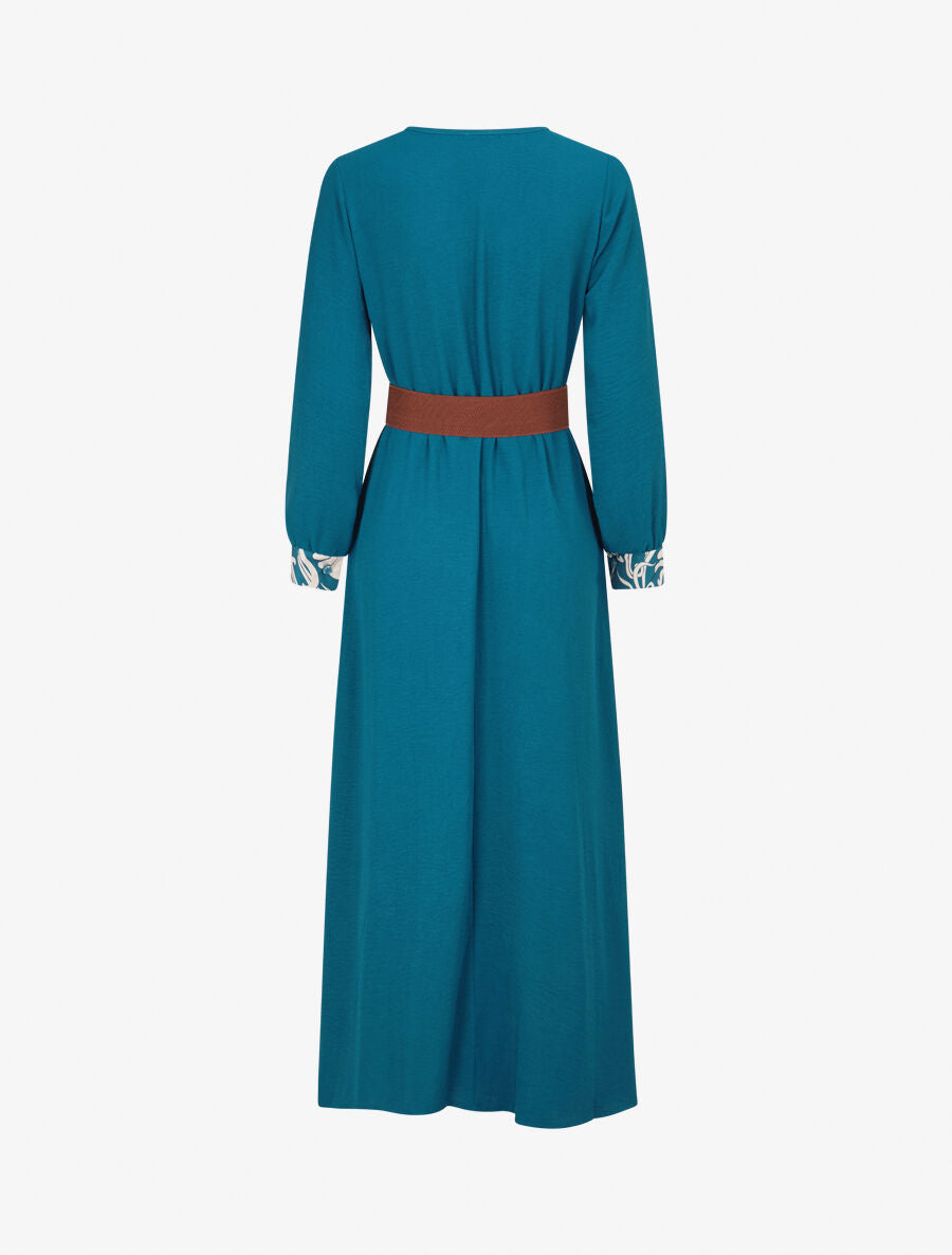 Robe longue à pans imprimé baroque - Bleu lagon - 2