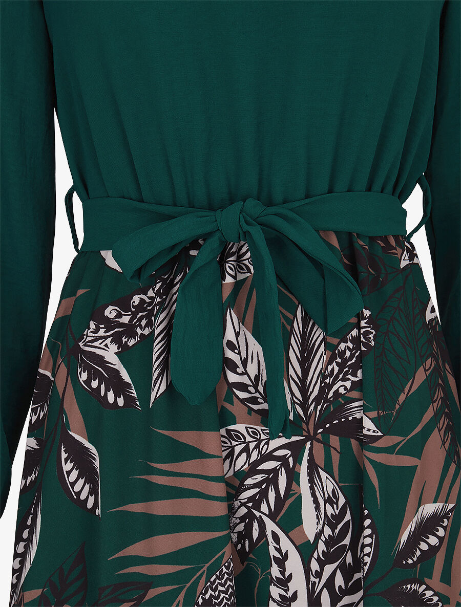 Robe patineuse à jupe imprimé tropical - Vert sapin - 3