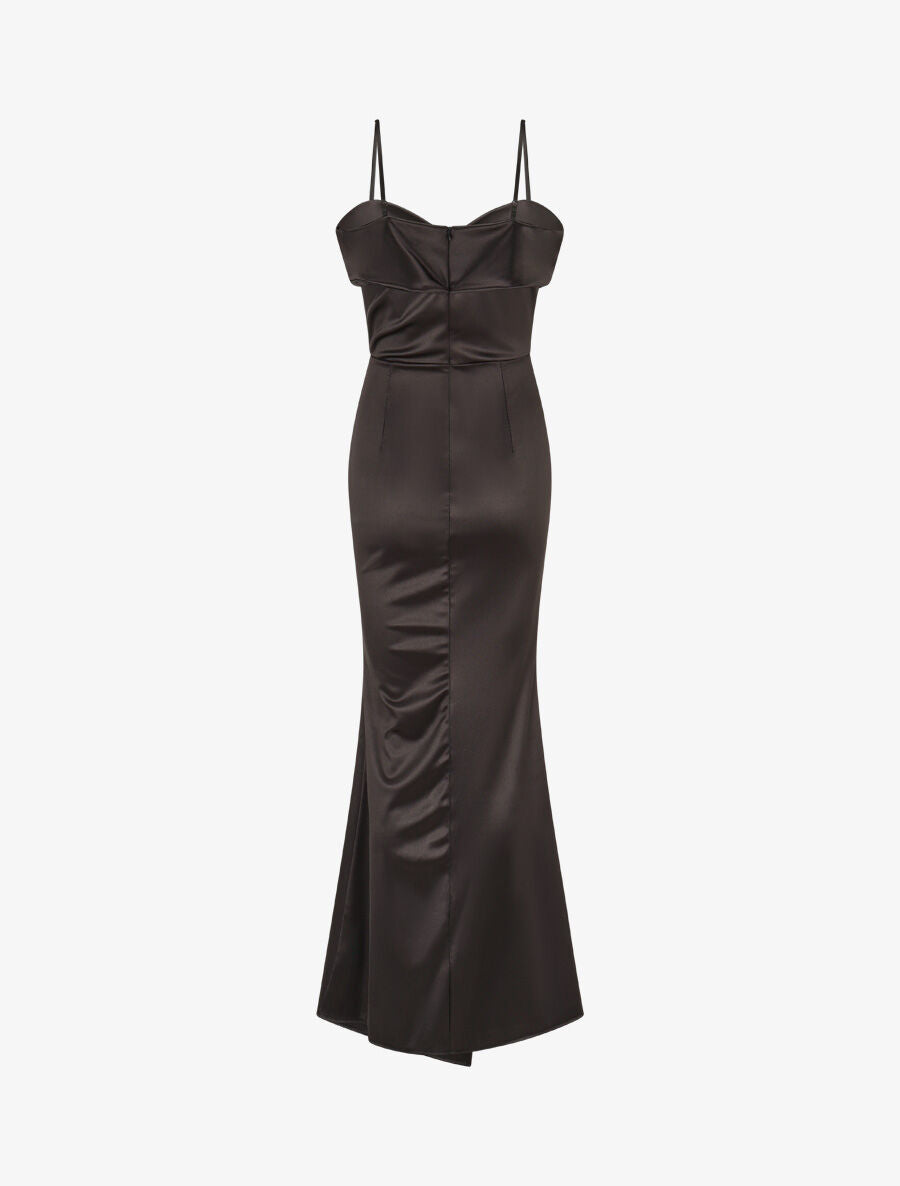 Robe longue fendue à col V - Noir - 2