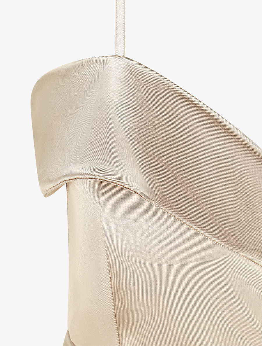 Robe longue fendue à col V - Or - 3