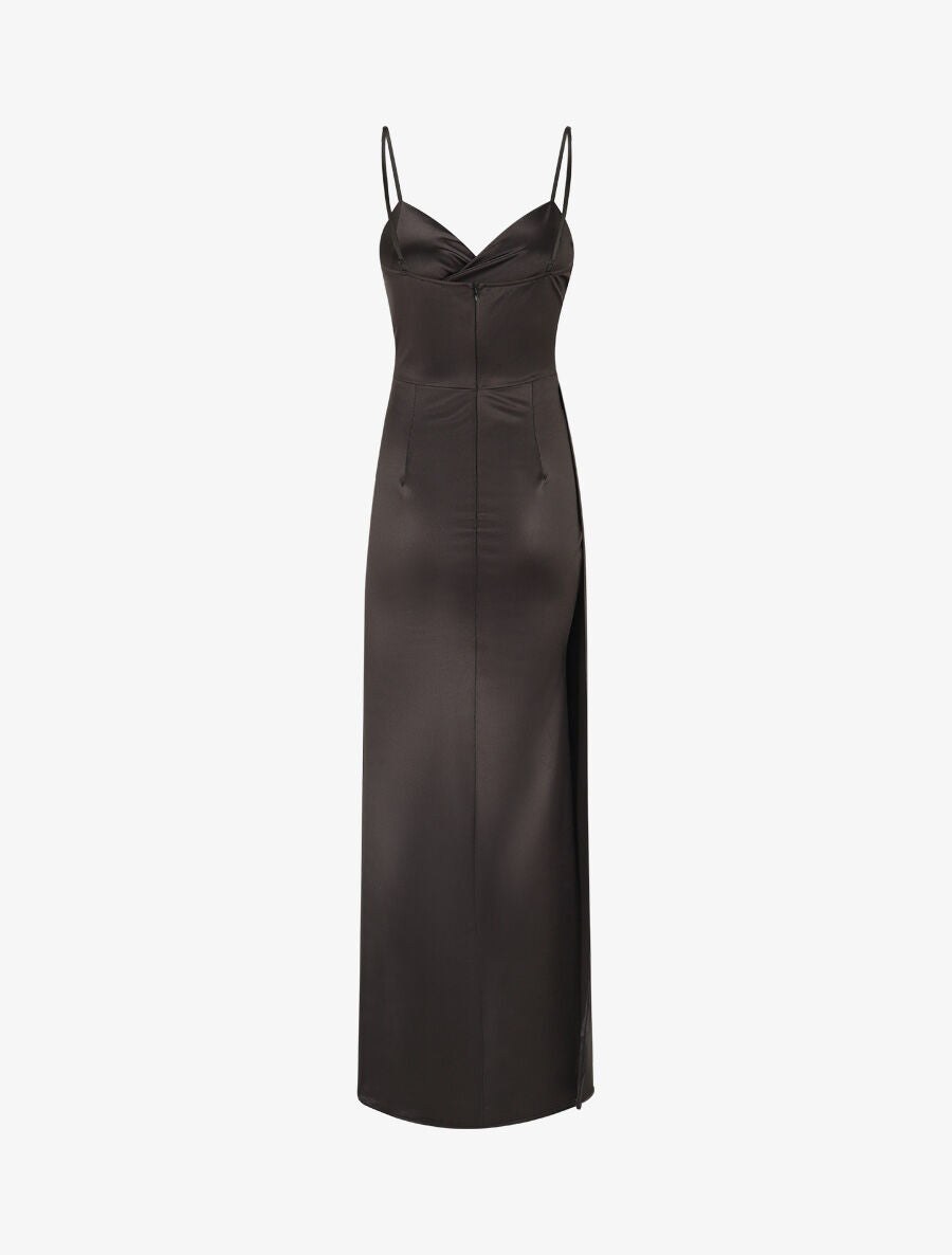 Robe longue fendue à fines bretelles - Noir - 2