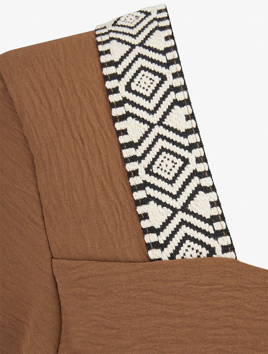 Top à col carré imprimé fantaisie - Taupe - 3