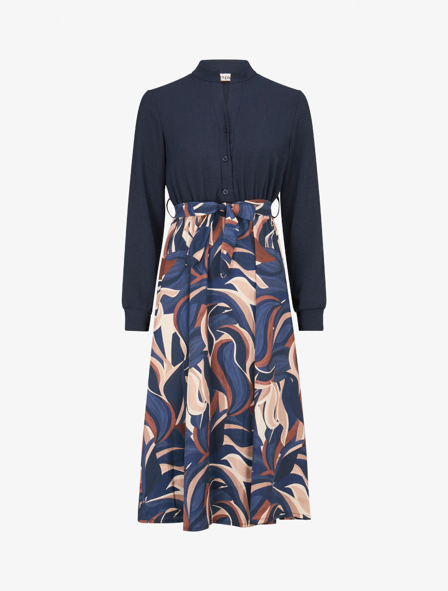 Robe imprimée à buste chemise - Marine - 5
