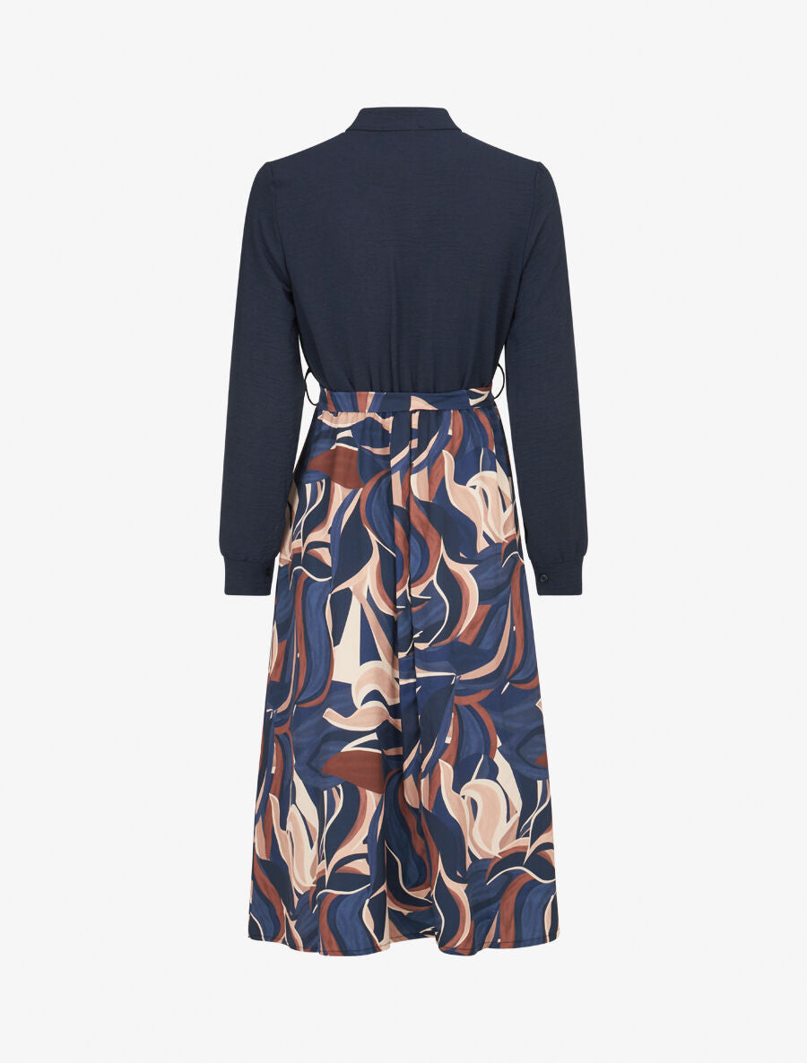 Robe imprimée à buste chemise - Marine - 2