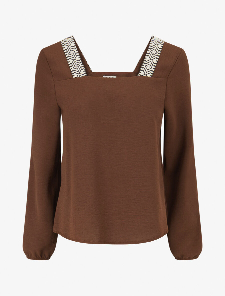 Top à col carré imprimé fantaisie - Marron - 5