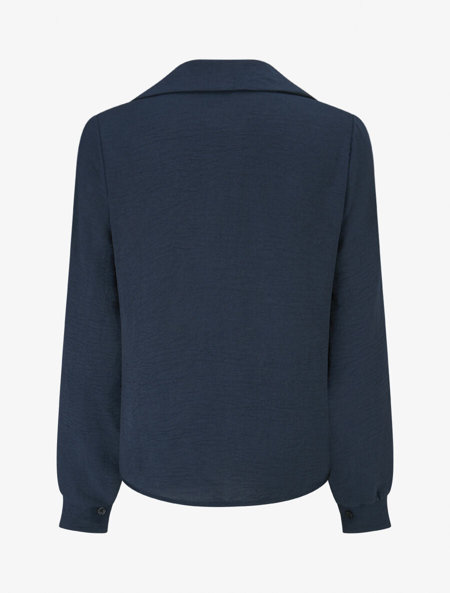 Chemise unie à col brodé - Marine - 2